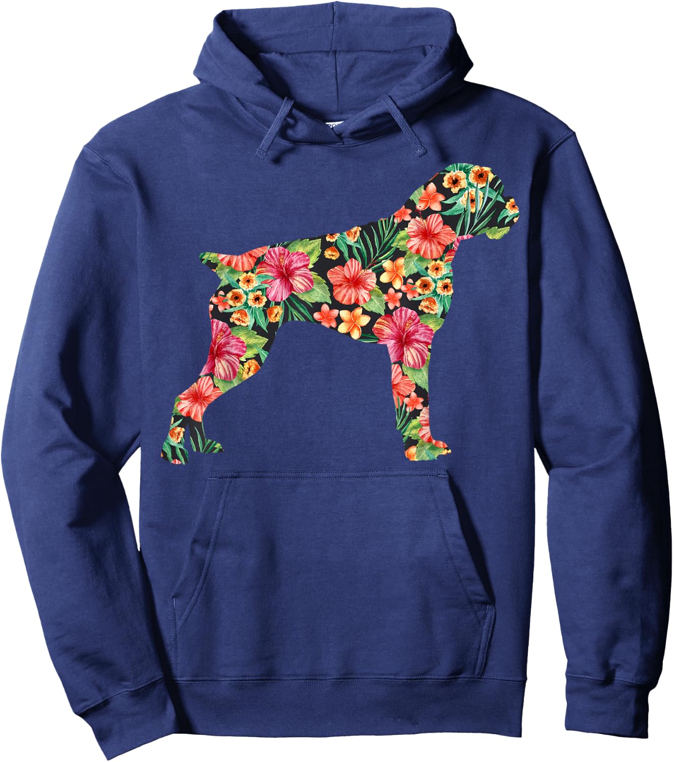 Boxer Flower Funny Dog Silhouette Floral Gifts Women Men Hoodie - Hoodie | Navy