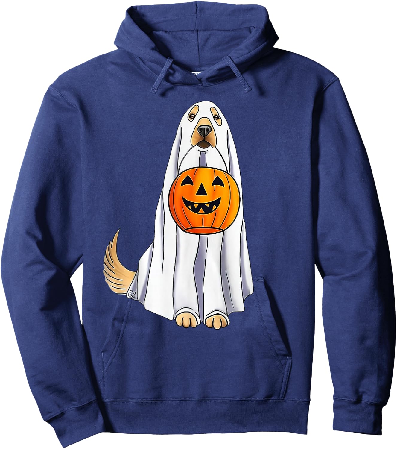 Funny Halloween Golden Retriever Dog Ghost and Pumpkin Women Hoodie - Hoodie | Navy