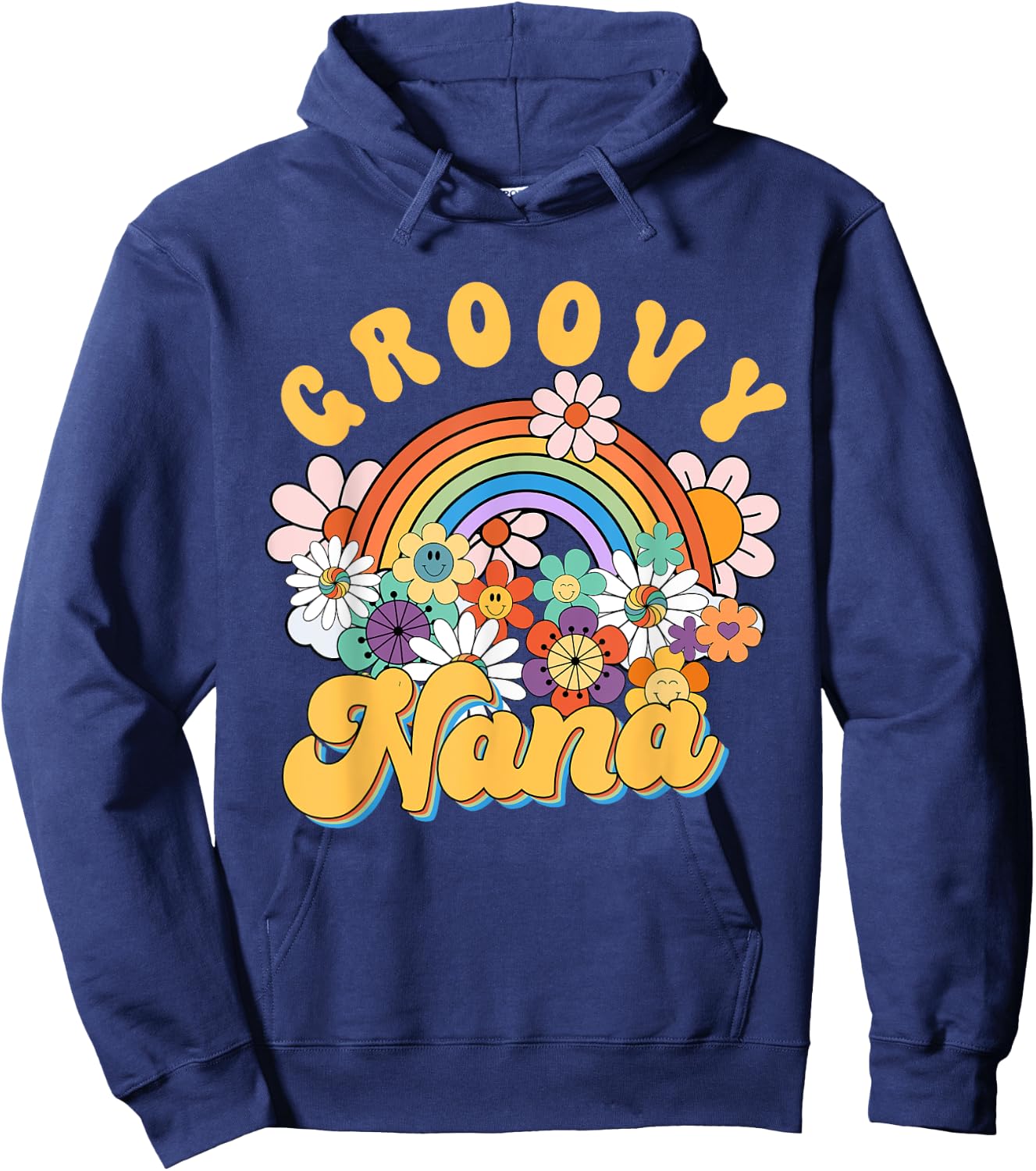 Groovy Nana Rainbow Colorful Flowers Mother's Day Hoodie - Hoodie | Navy