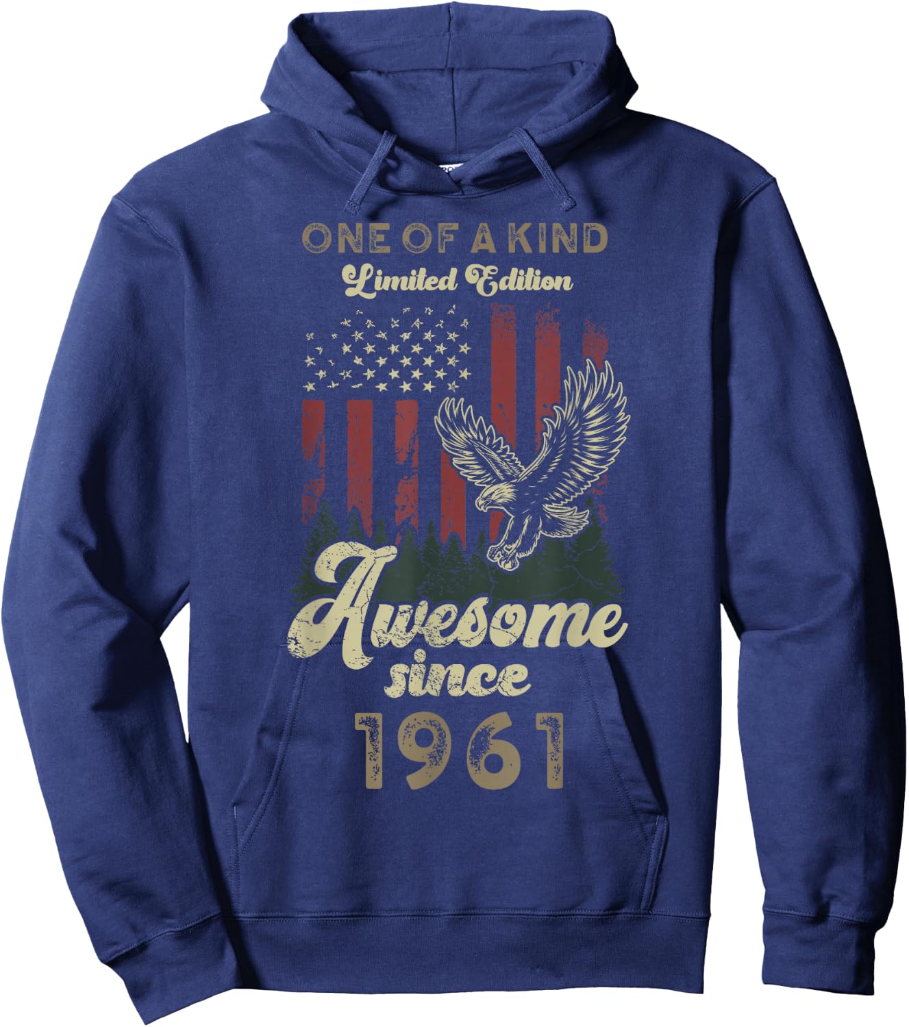 1961 American Flag Eagle 64th Birthday Patriotic Hoodie - Hoodie | Navy