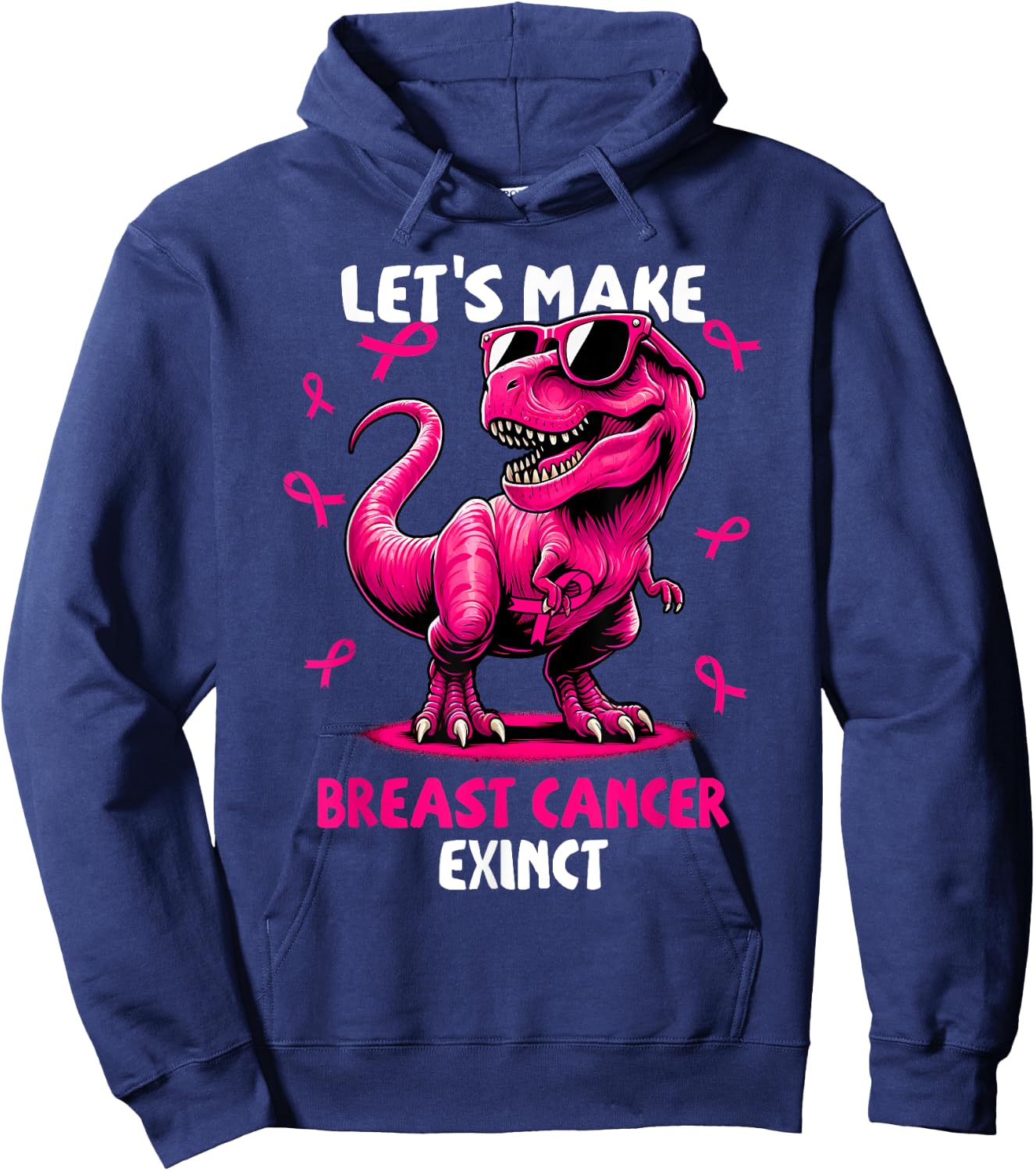 Let's Make Breast Cancer Exinct Dinosaur Ribbon Boy Girl Kid Hoodie - Hoodie | Navy