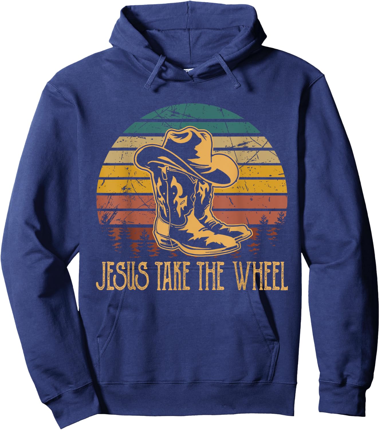 Vintage Funny Music Designs Jesus Take The Wheel Western Horse Riding Hoodie - Hoodie | Navy