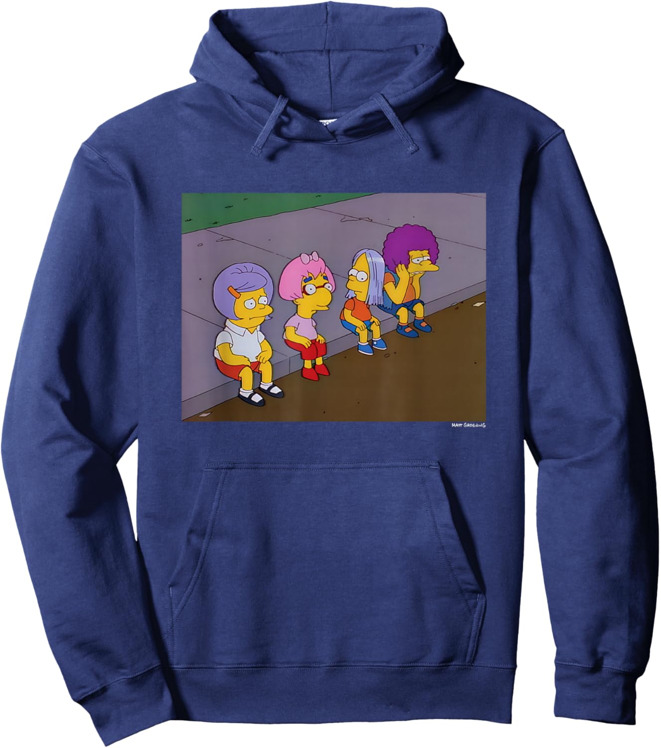 The Simpsons Iconic Characters Road Wigs Group Shot Logo Hoodie - Hoodie | Navy