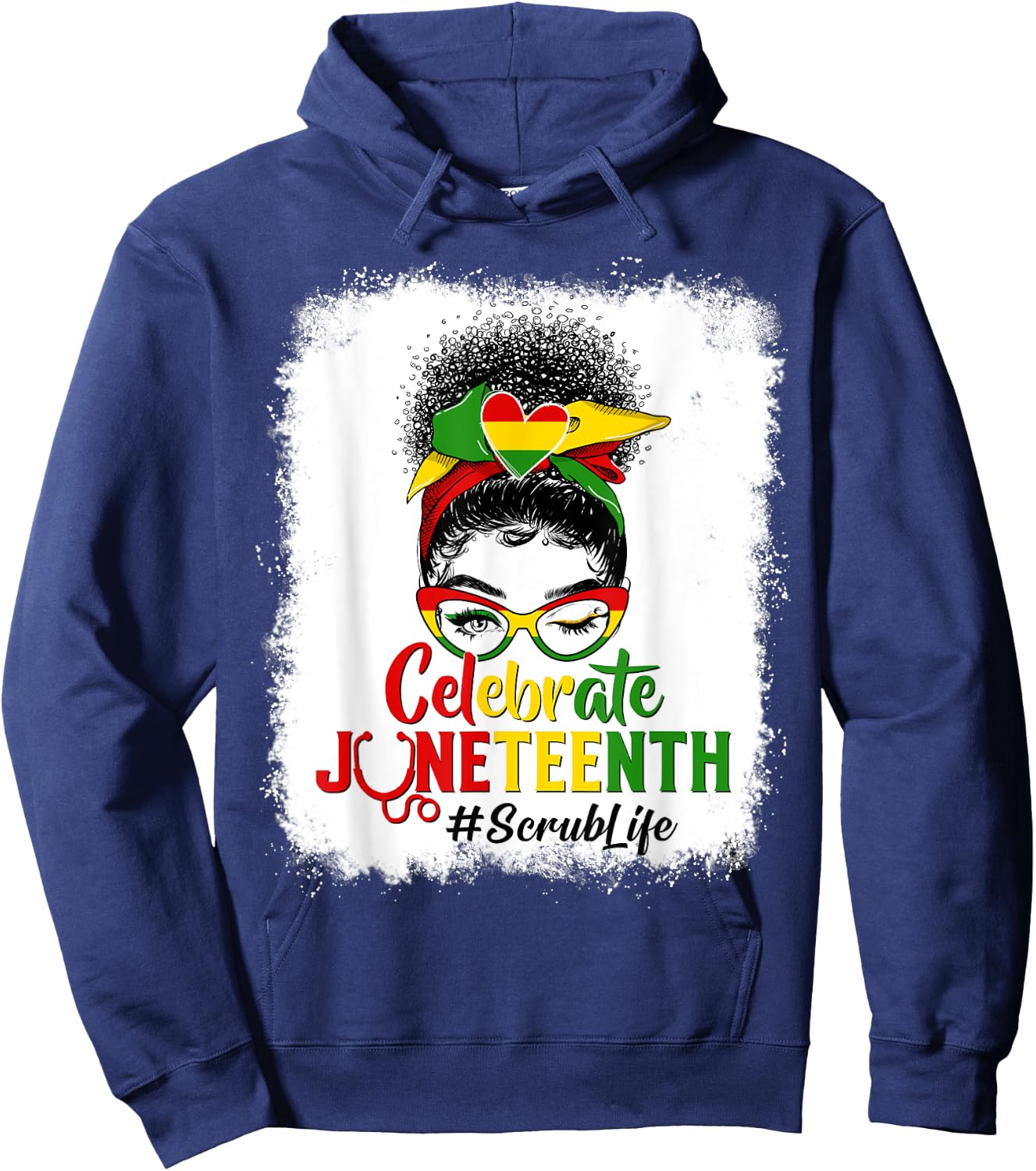Proud Black Scrub Life Messy Bun Celebrate Juneteenth Afro Hoodie - Hoodie | Navy
