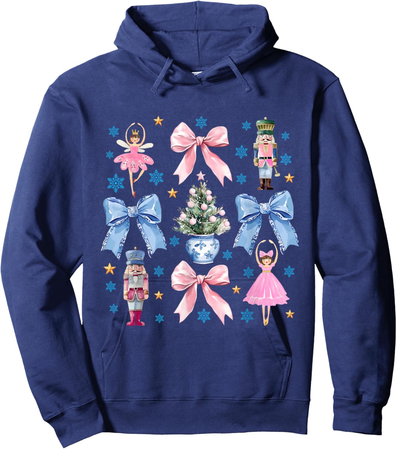Coquette Pink Blue Bow Nutcracker Xmas Merry Christmas Hoodie - Hoodie | Navy