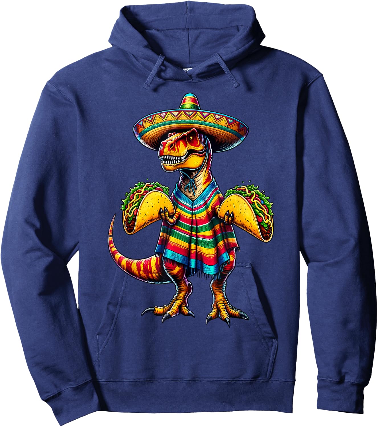T-rex Dinosaur Taco Lover Cinco de Mayo Sombrero Poncho Hoodie - Hoodie | Navy