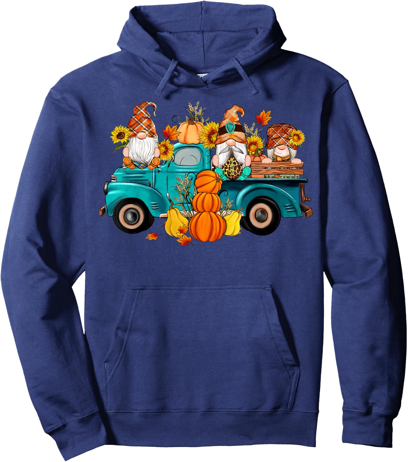 Cute Gnomes Truck Sunflower Pumpkin Fall Autumn Season Hoodie - Hoodie | Navy