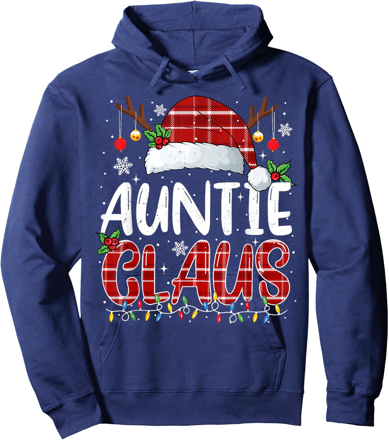 Auntie Claus Christmas Lights Pajama Family Matching Hoodie - Hoodie | Navy