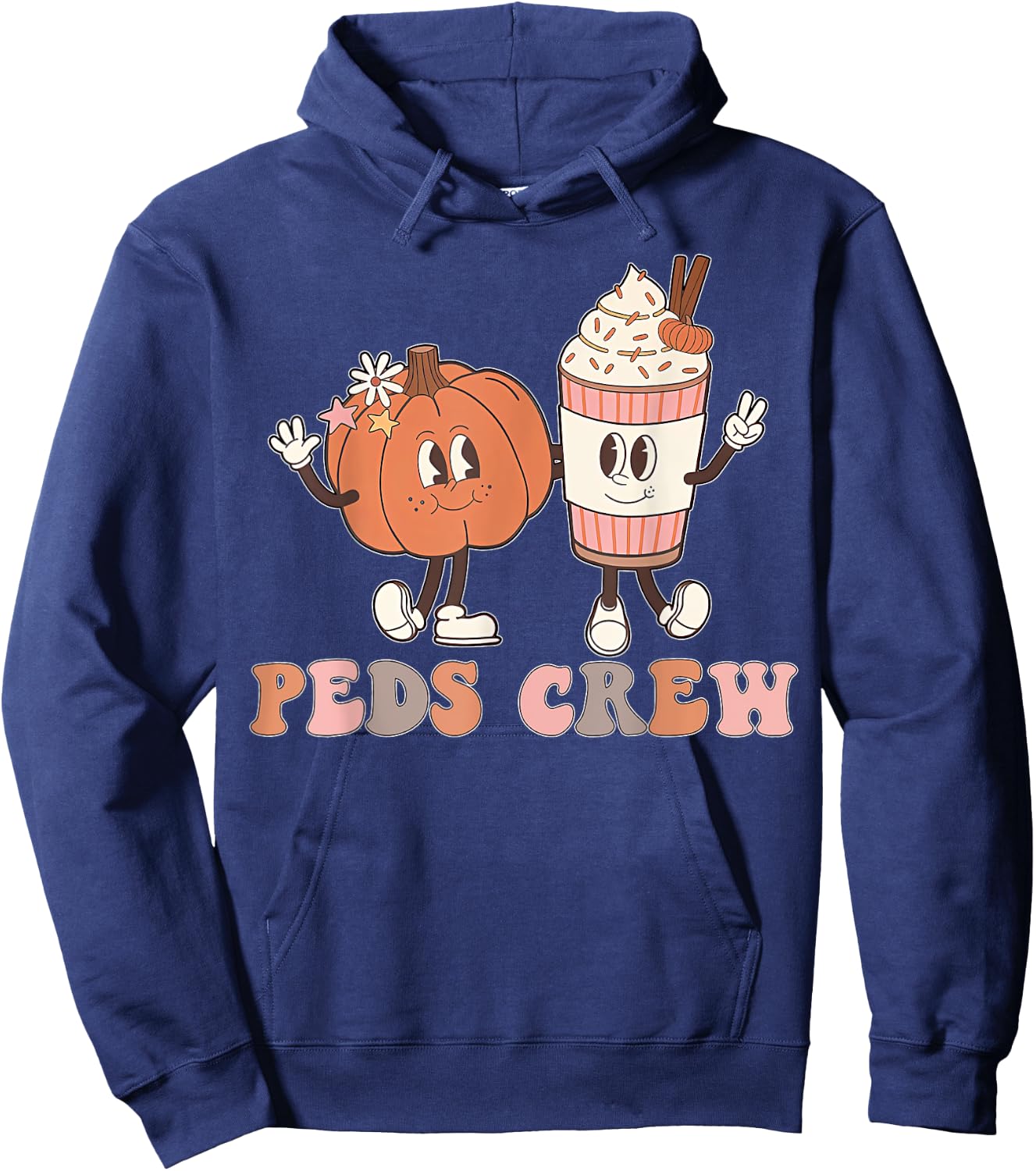 PEDS Crew Pumpkin Thanksgiving Fall Pediatric Nurse Retro Hoodie - Hoodie | Navy