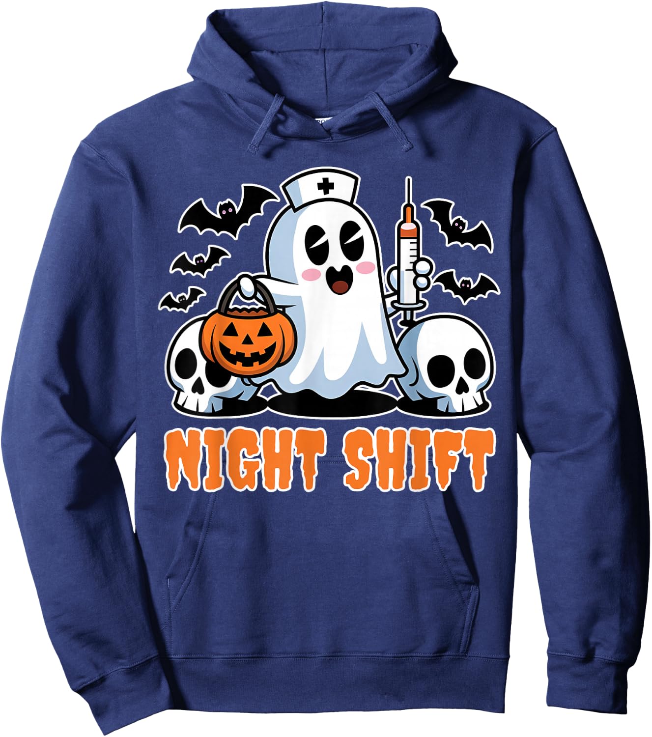 Halloween T Shirts for Nurses Night Shift Nurses Scrub Top Hoodie - Hoodie | Navy