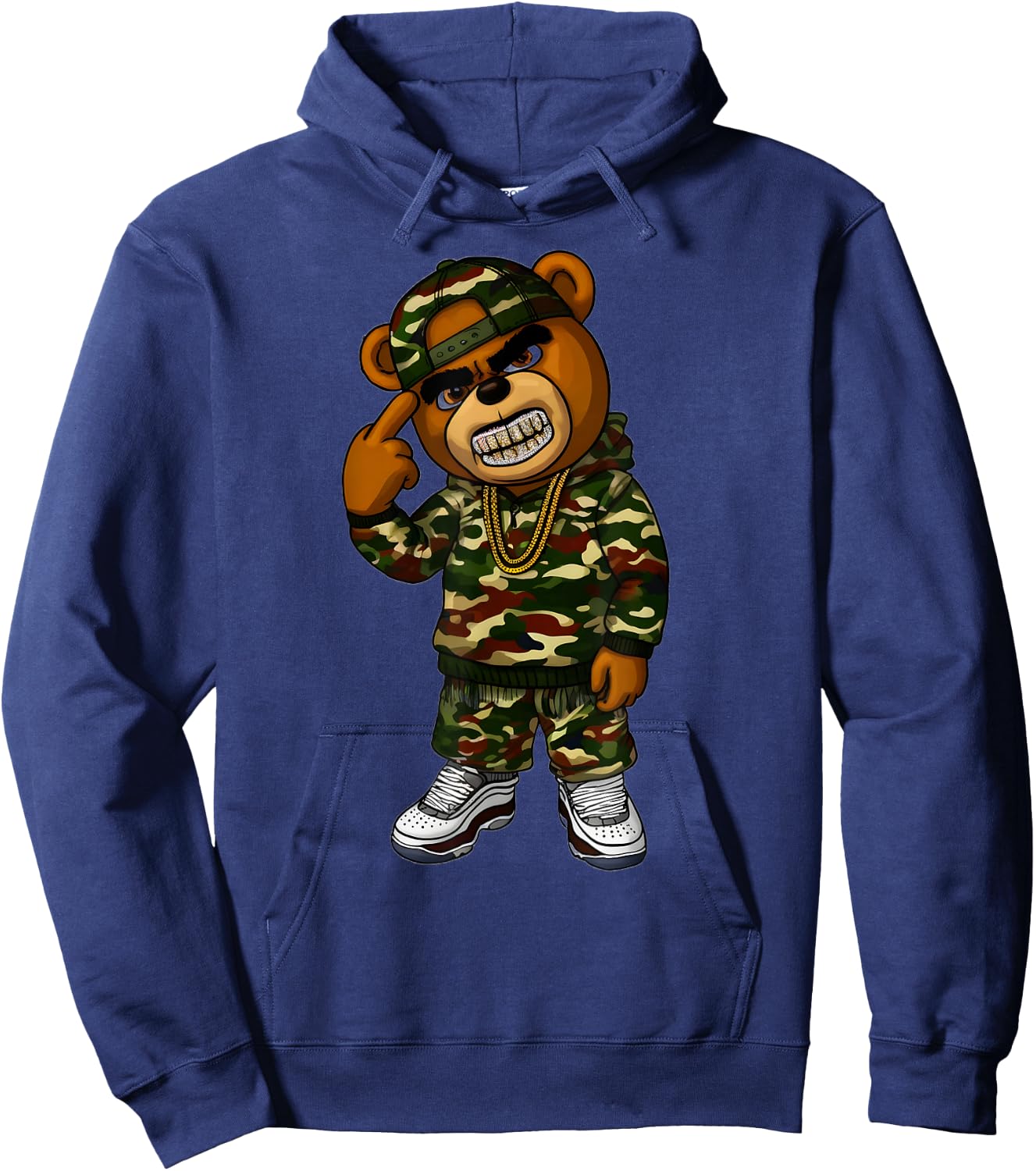 Camo Hip Hop Teddy Bear Camouflage Gangsta Streetwear Hustle Hoodie - Hoodie | Navy