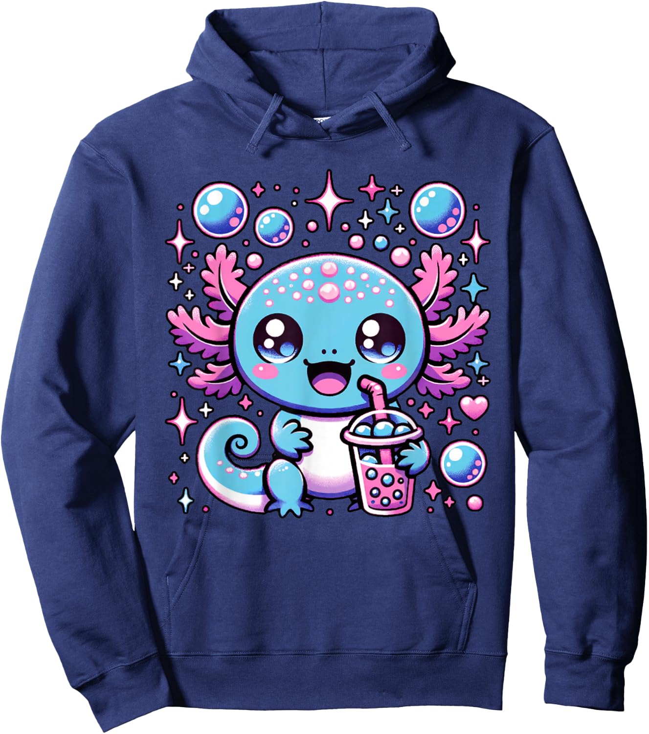 Cute Axolotl Bubble Boba Tea Anime Girls Boys Kids Women Hoodie - Hoodie | Navy