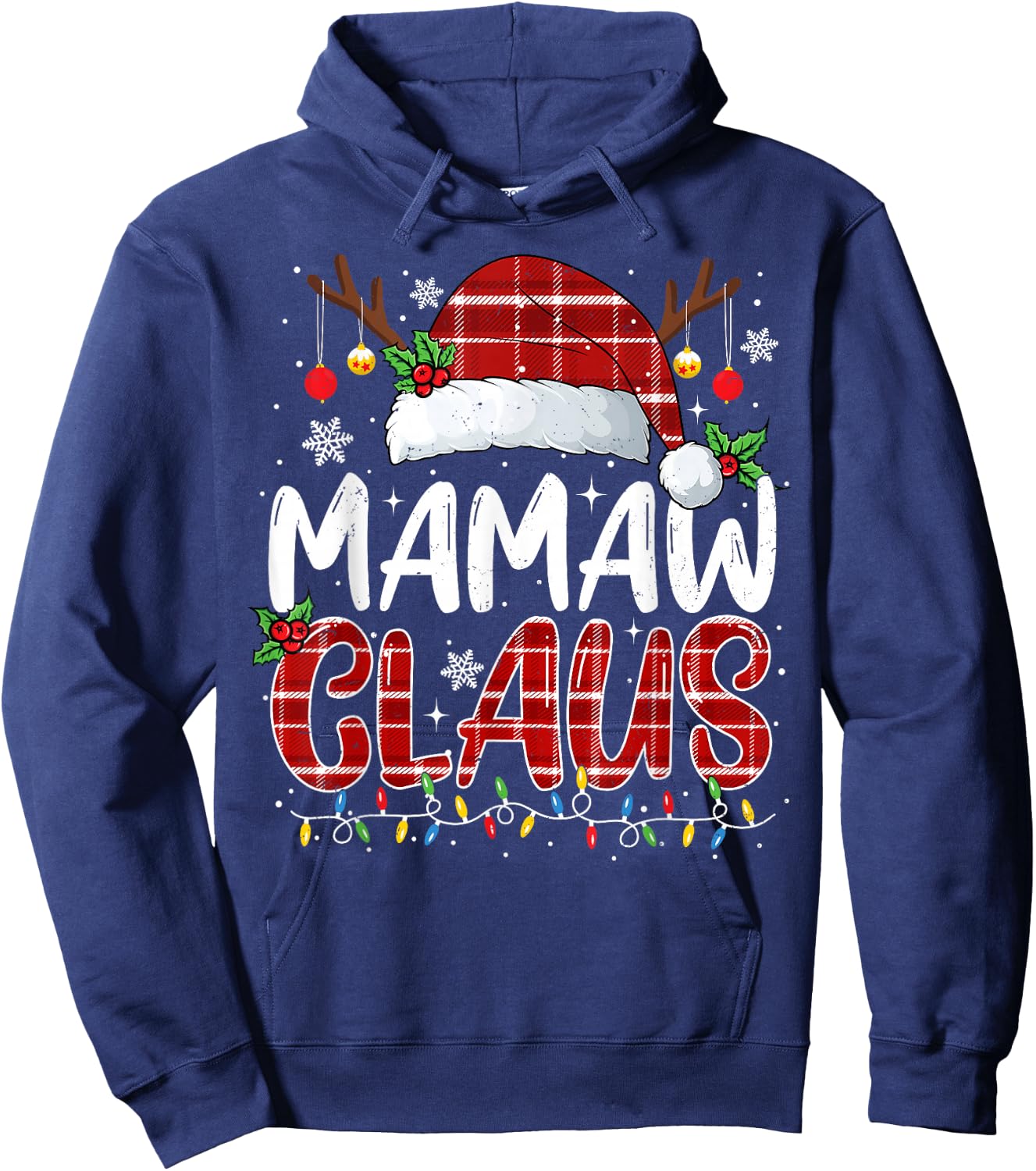 Mamaw Claus Christmas Lights Pajama Family Matching Hoodie - Hoodie | Navy