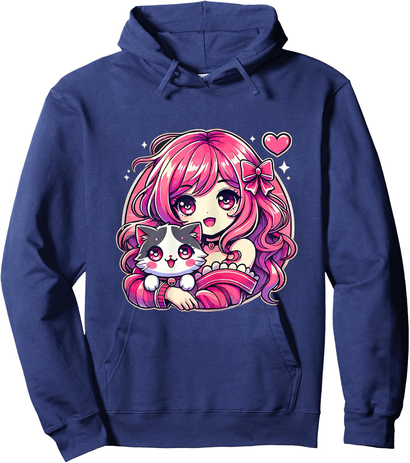 Anime Girl and Cat Kawaii Manga Girl Hoodie - Hoodie | Navy