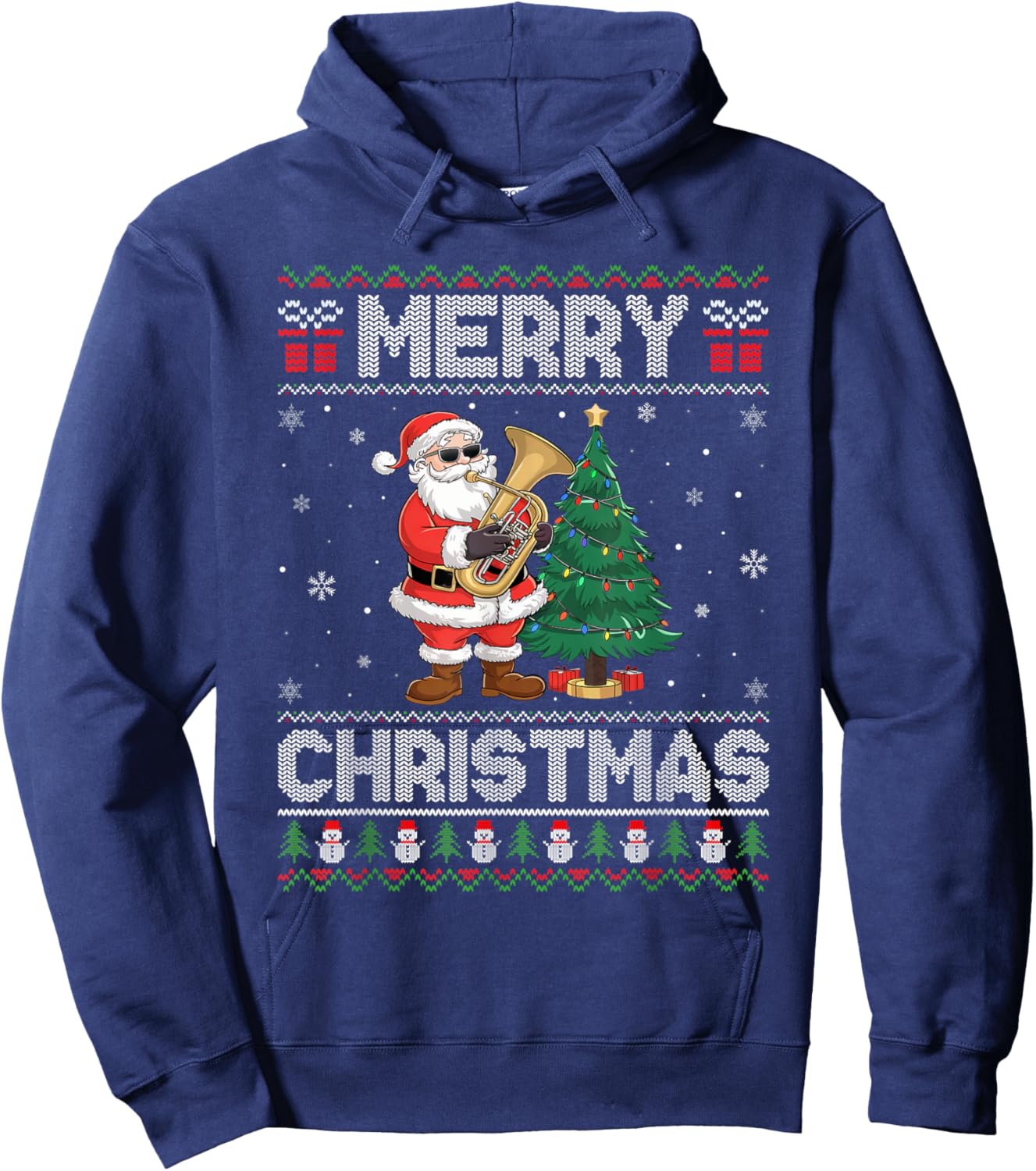 Santa Playing Tuba Men Women Kids Ugly Christmas Hoodie - Hoodie | Navy