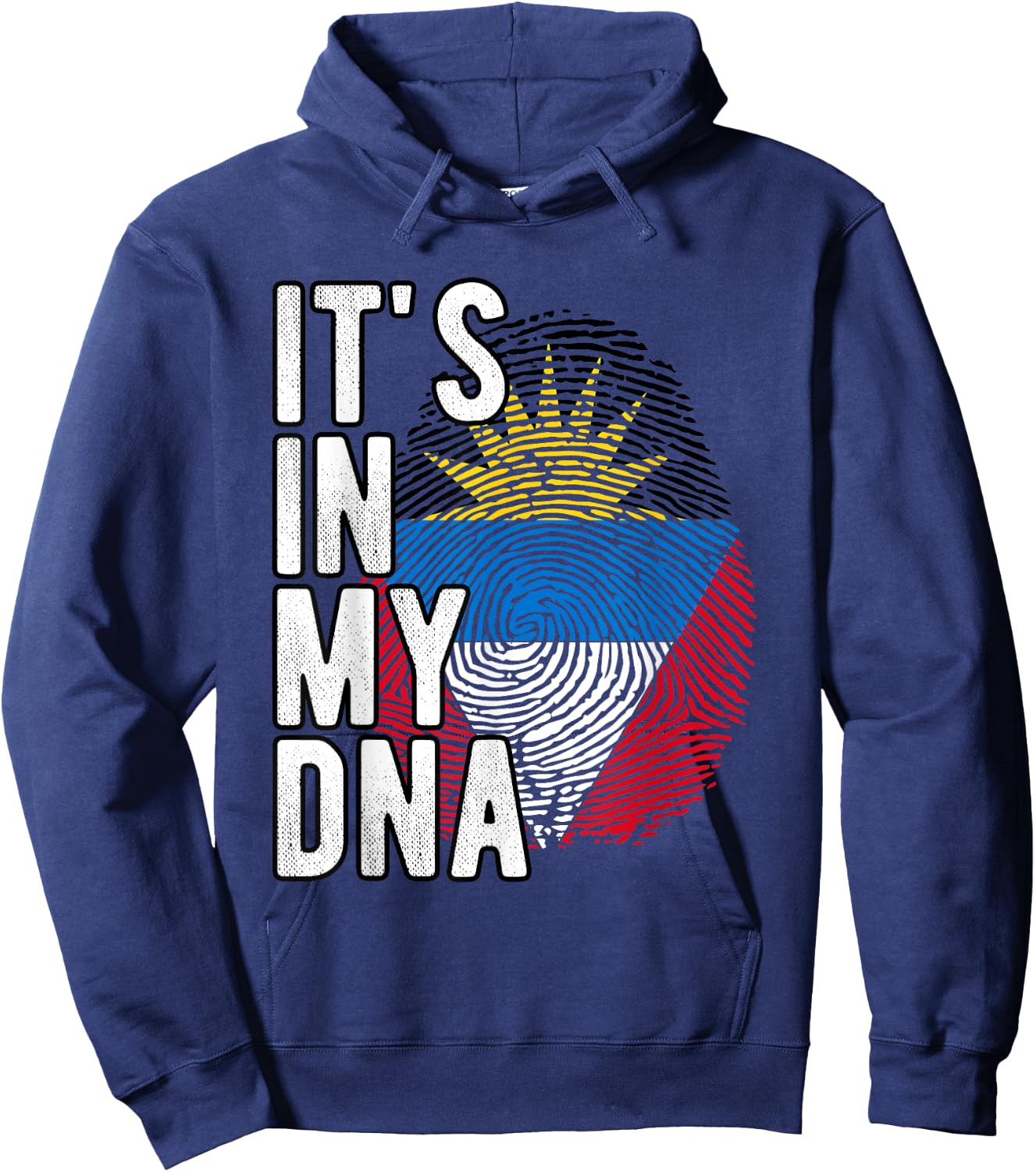 Funny it's in my DNA Antigua and Barbuda flag Fingerprint Hoodie - Hoodie | Navy
