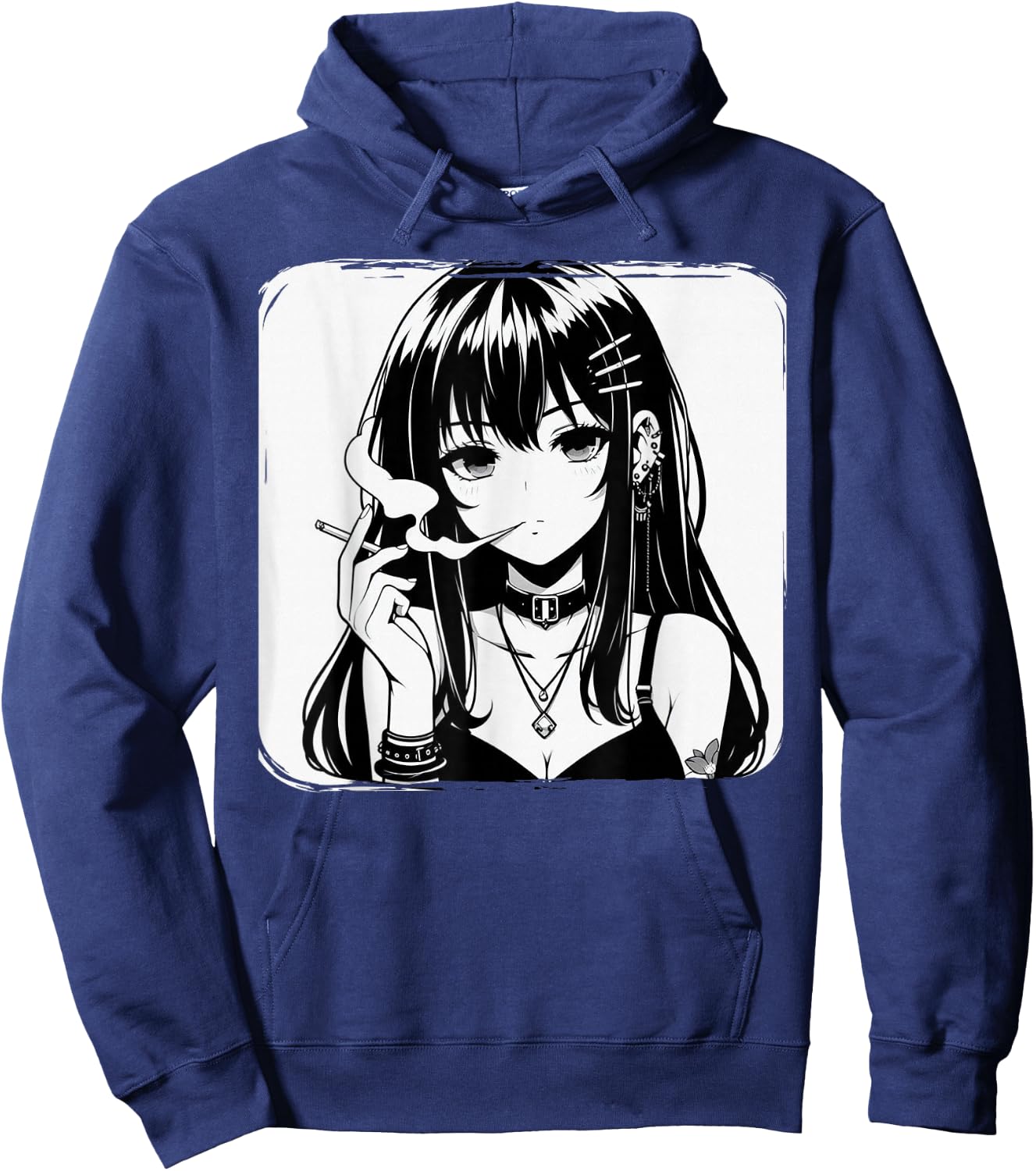 Anime Horror Girl Aesthetic Grunge Waifu Japanese Otaku Hoodie - Hoodie | Navy