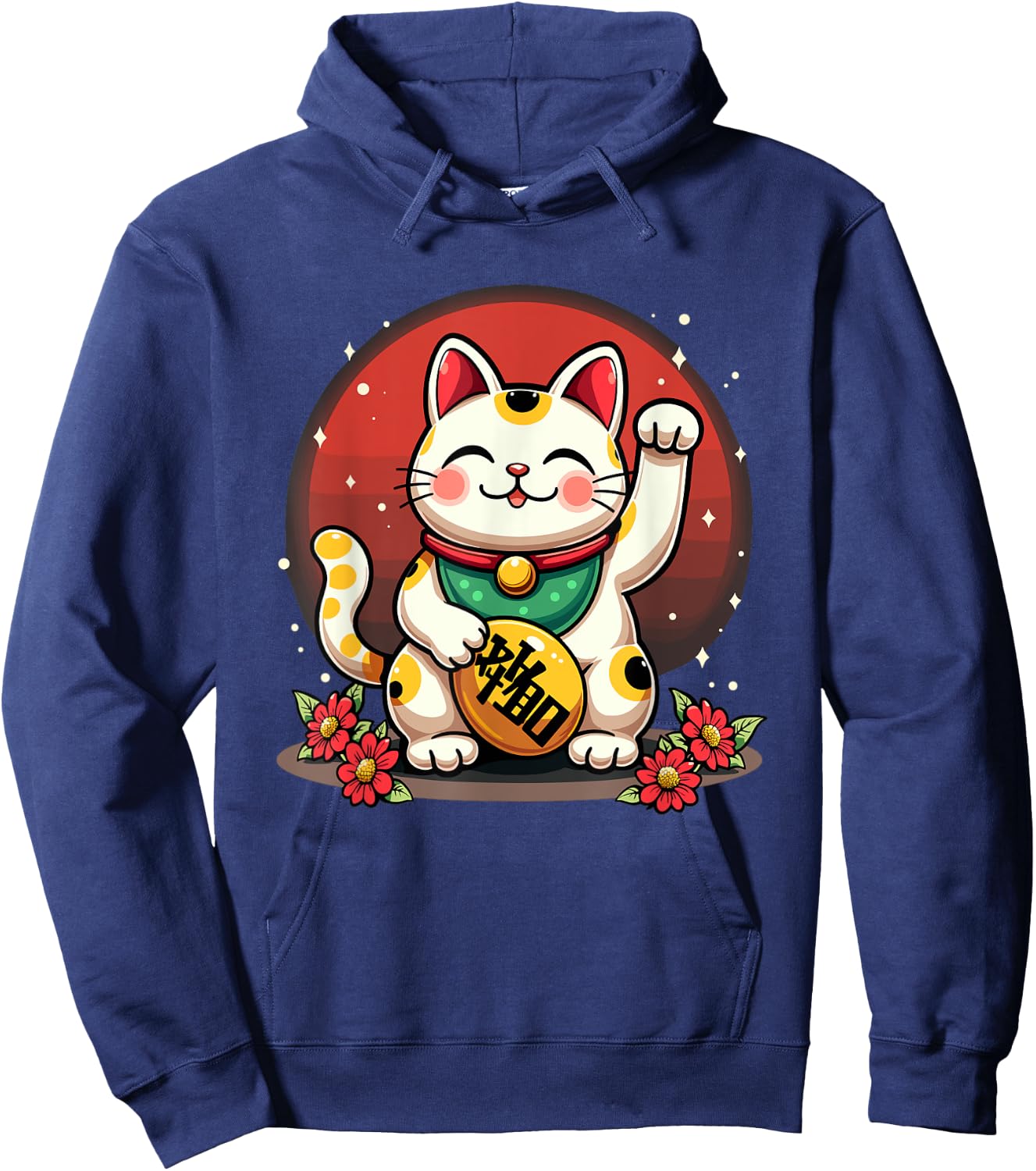 Maneki Neko Japanese Cat Chinese Feng Shui Wealth Caller Hoodie - Hoodie | Navy
