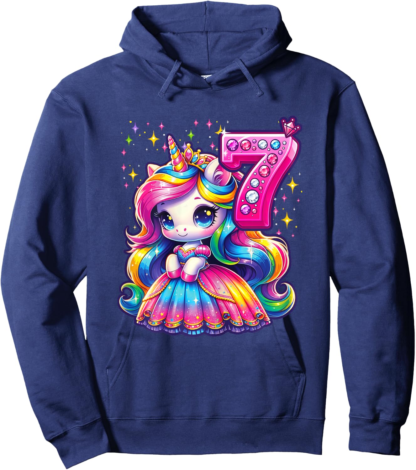 Unicorn Princess 7th Birthday 7 Year Old Party Girl Outfit Hoodie - Hoodie | Navy