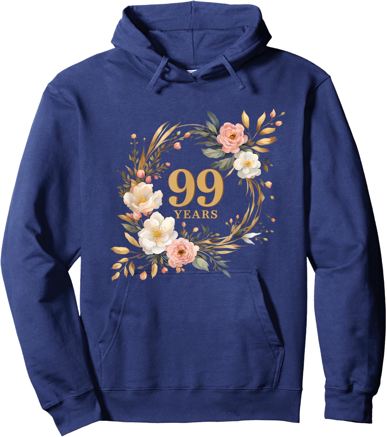 99 Years Celebration Watercolor Birthday Floral Hoodie - Hoodie | Navy
