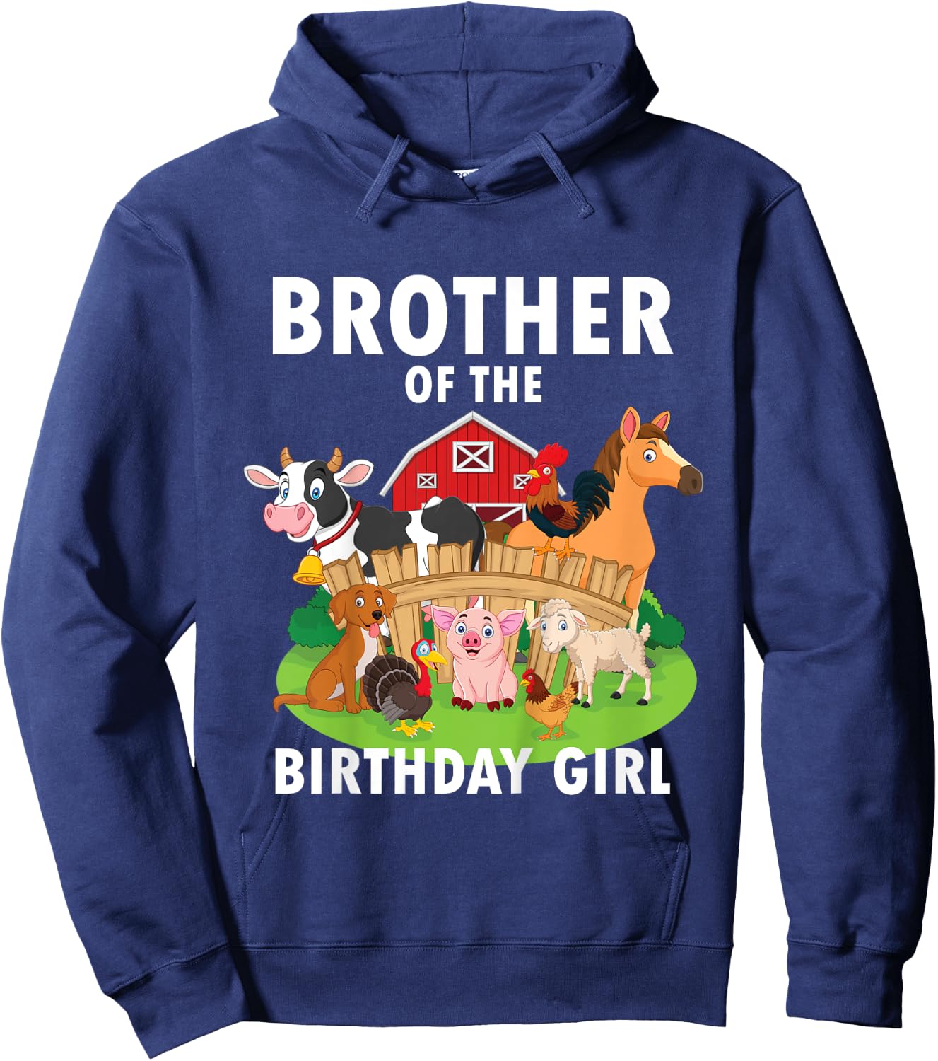 Kids Brother Of The Birthday Girl Farm Animal Matching Farm Theme Hoodie - Hoodie | Navy