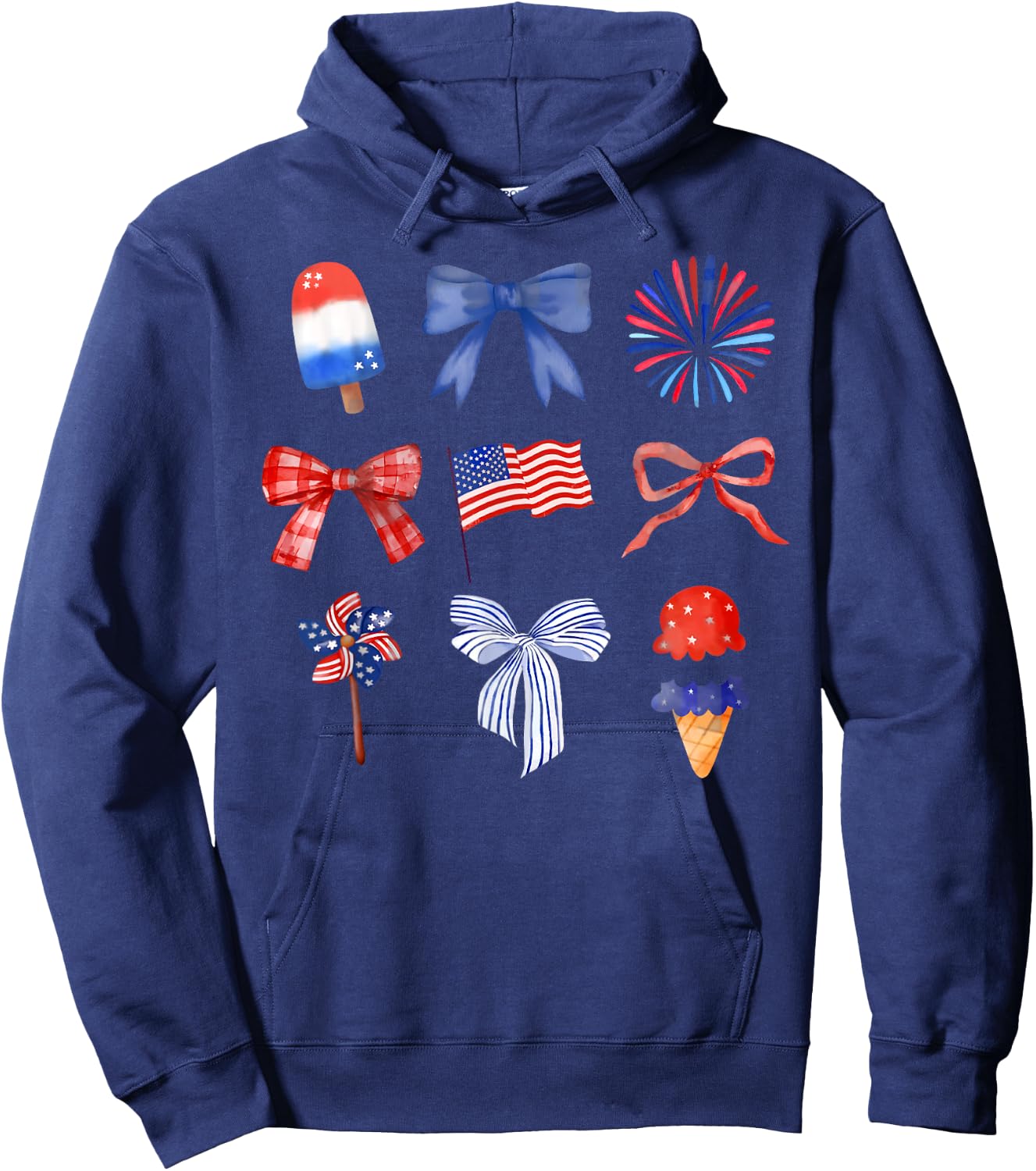 Coquette Bow Ice Cream America Freedom Patriotic 4th Of July Hoodie - Hoodie | Navy