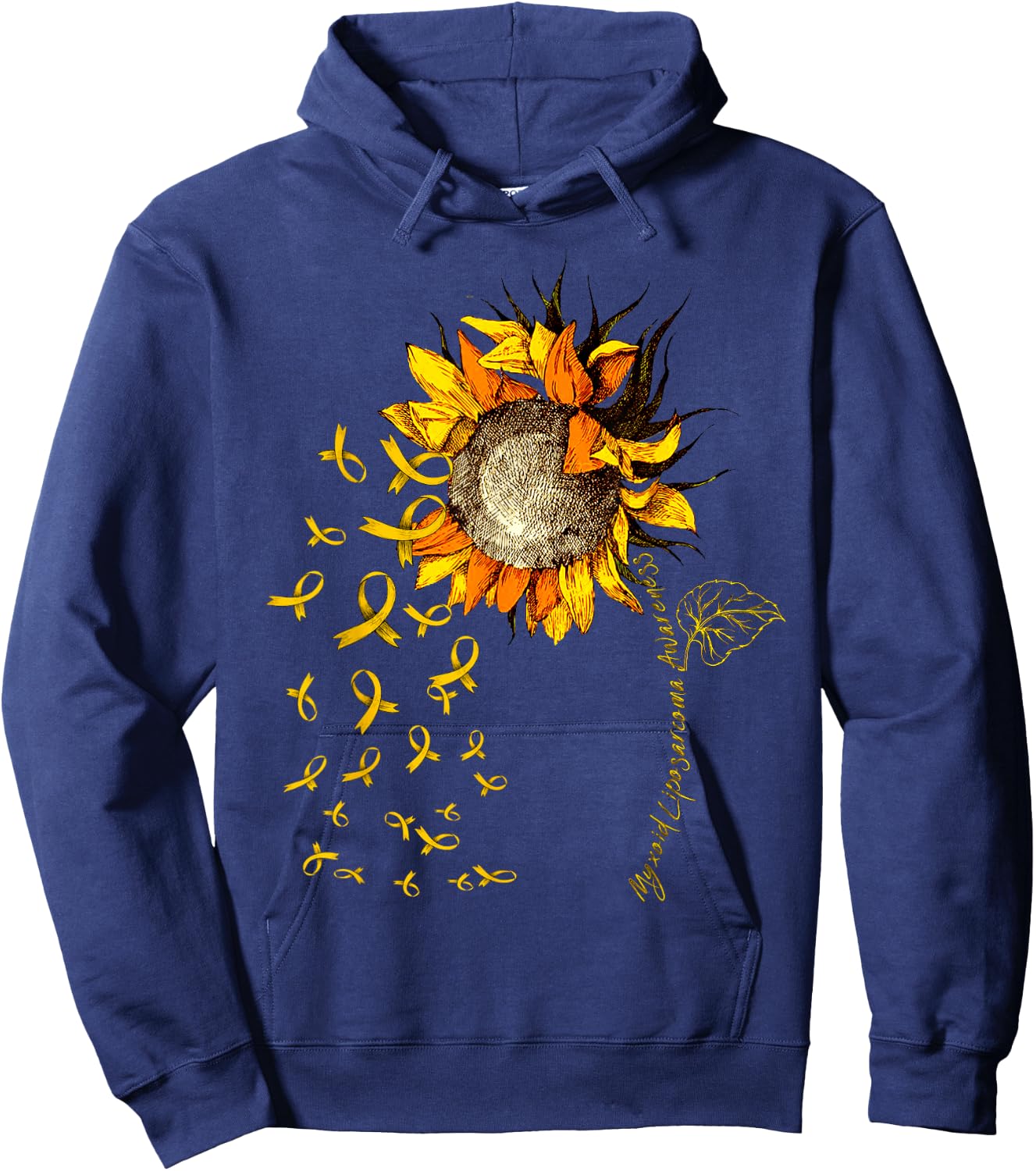 MYXOID LIPOSARCOMA Awareness Sunflower Yellow Ribbon Hoodie - Hoodie | Navy