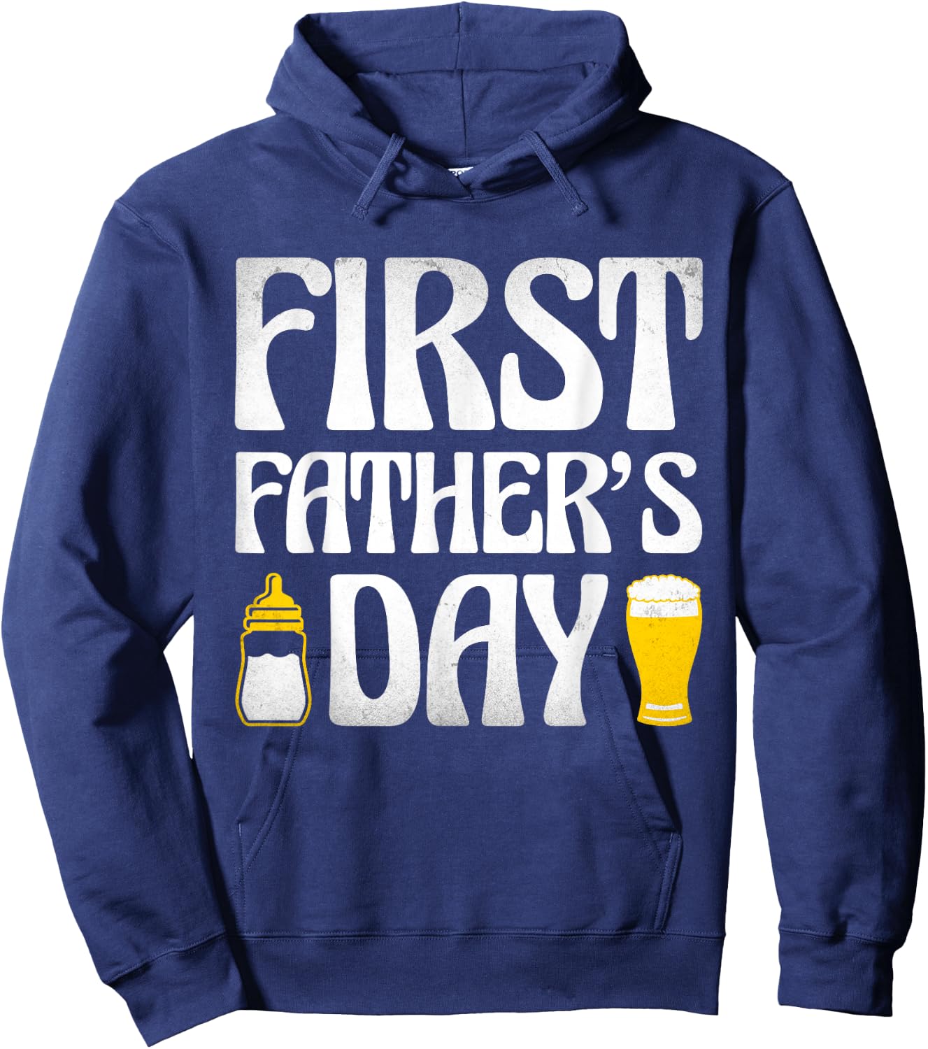 First Father's Day Beer Baby Bottle Daddy 2024 Dad Joke Hoodie - Hoodie | Navy