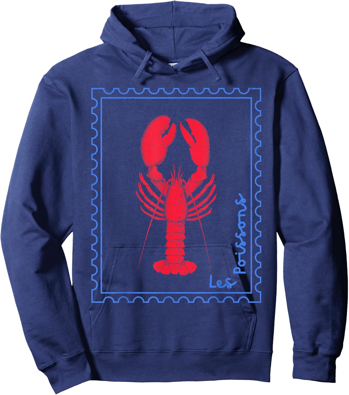 Vintage Lobster French Coastal Distressed Nautical Fisherman Hoodie - Hoodie | Navy
