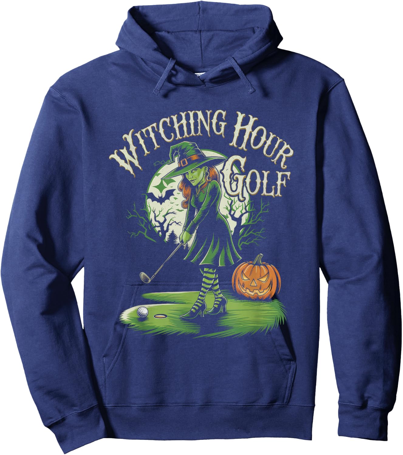Witching Hour Golf Halloween Golf Witch Pumpkin Hoodie - Hoodie | Navy
