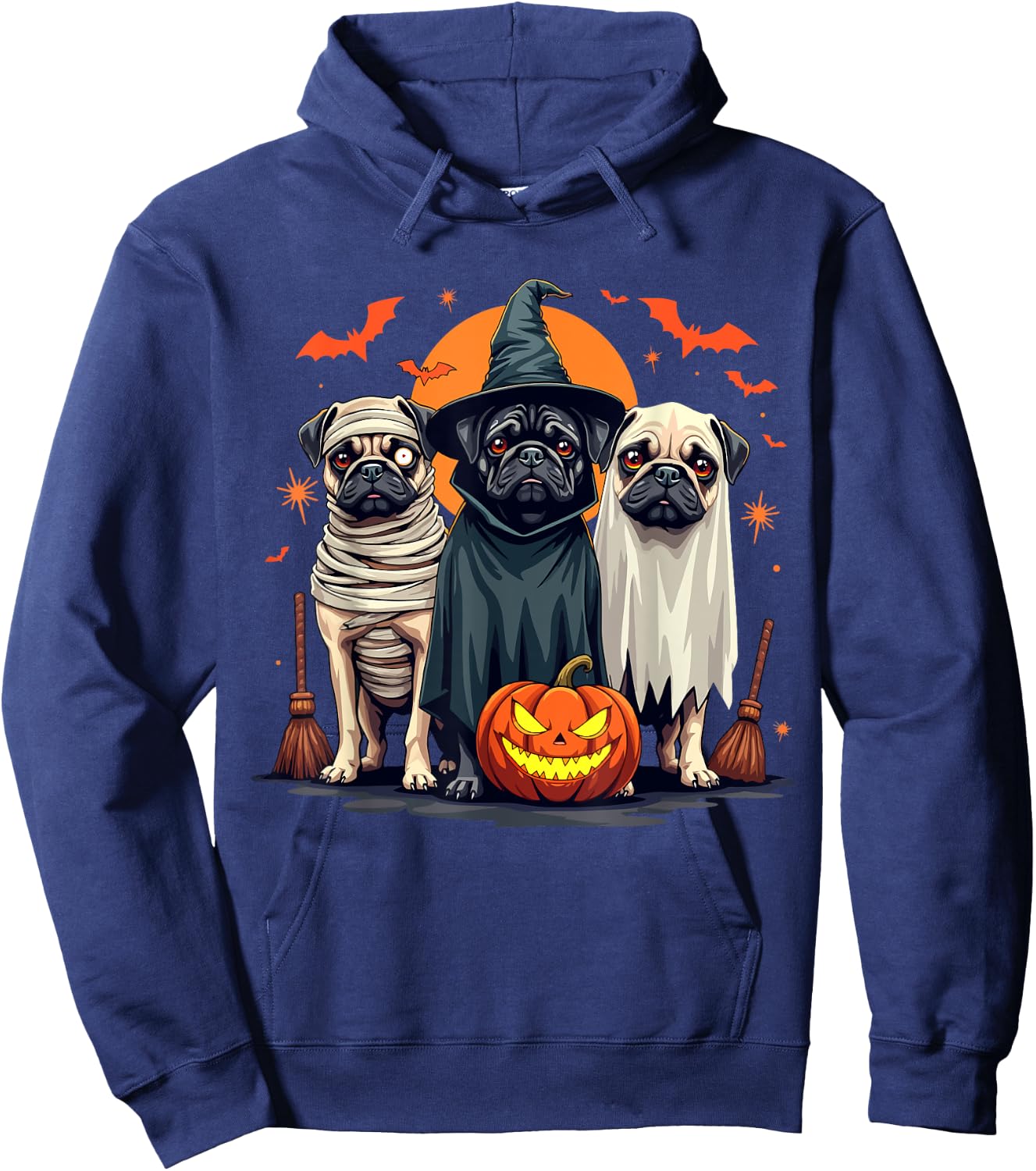 Pug Halloween Costume Mummy Witch Ghost Dog Lover Hoodie - Hoodie | Navy