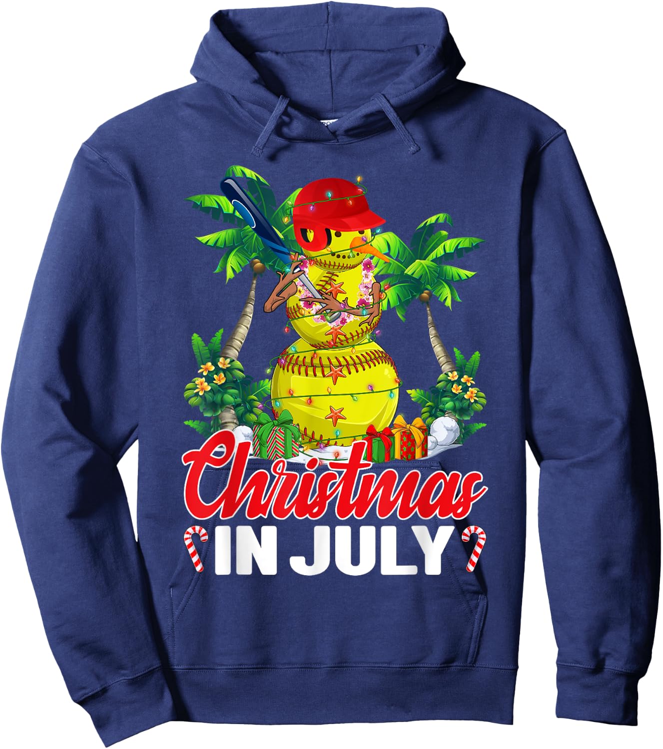 Funny Softball Santa Hat Hawaiian Christmas In July Summer Hoodie - Hoodie | Navy