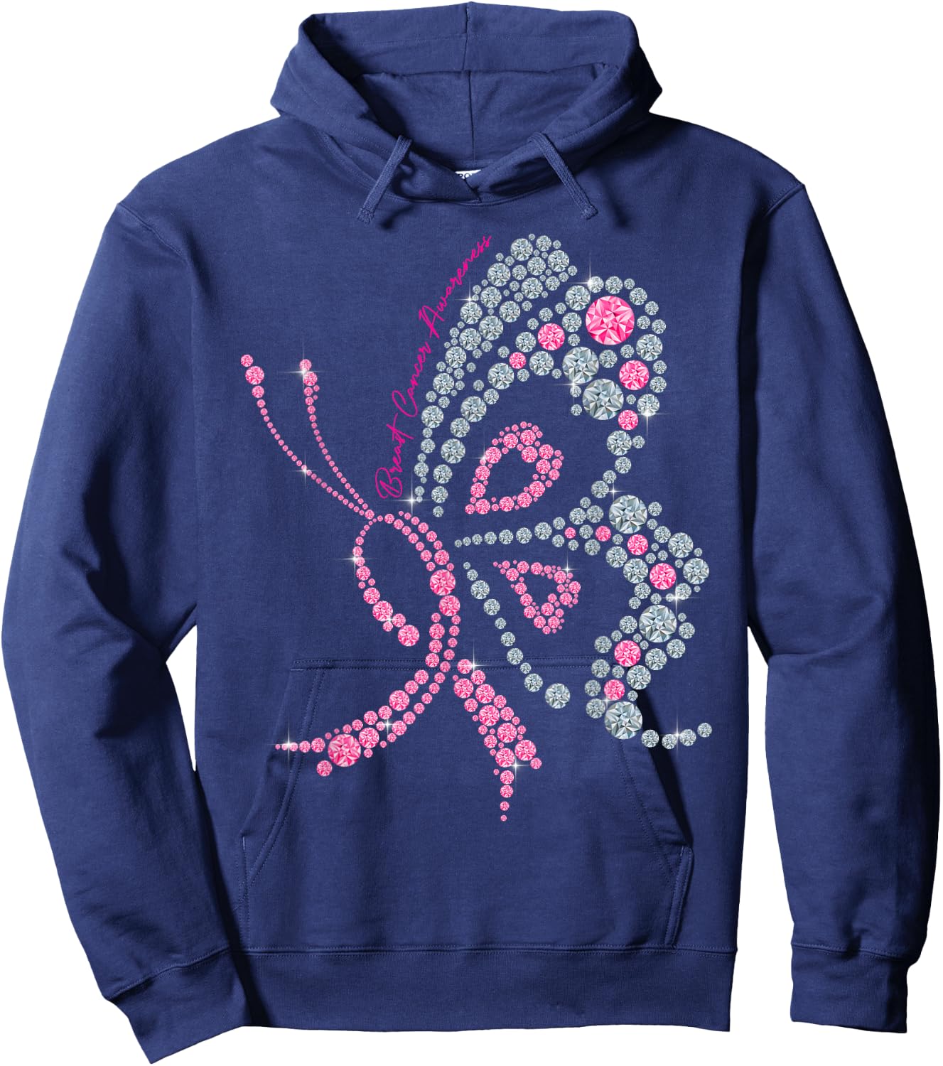 Breast Cancer Awareness Pink Butterfly Warrior Supporter Hoodie - Hoodie | Navy
