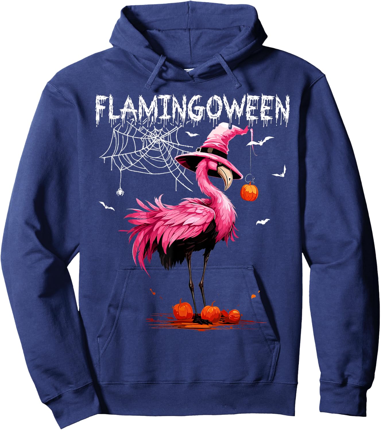 Flamingoween Pink Flamingo Witch Hat Pumpkin Halloween Hoodie - Hoodie | Navy