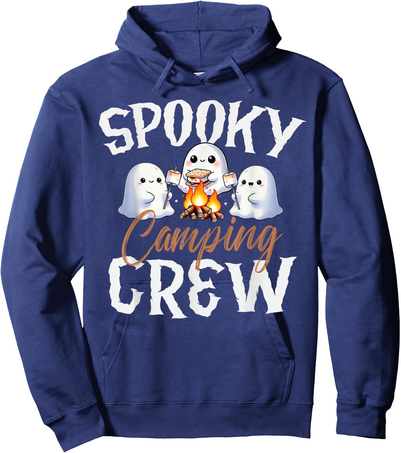 Spooky Camping Crew Halloween 2024 Campfire Happy Boo Ghost Hoodie - Hoodie | Navy