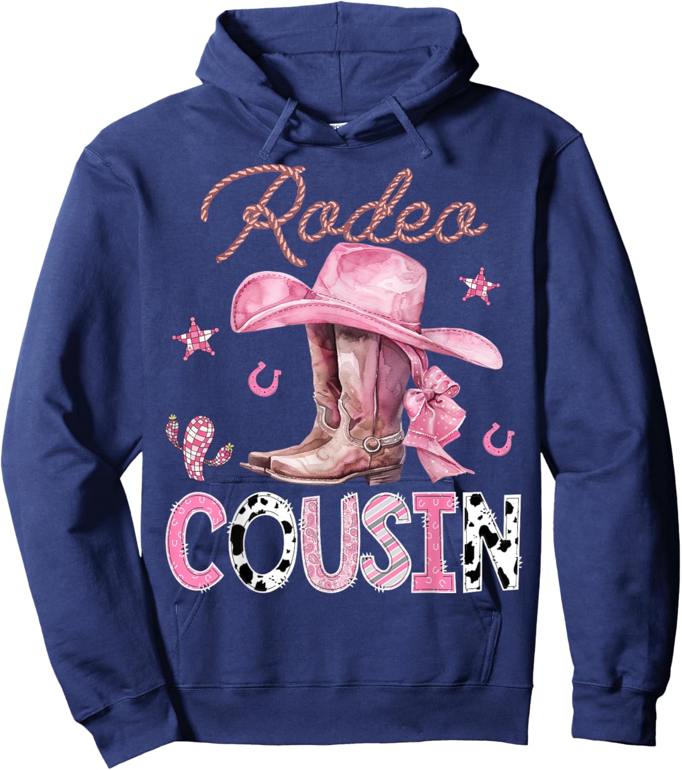 Rodeo Cousin Pink Boots Coquette CowGirl Birthday Party Hoodie - Hoodie | Navy