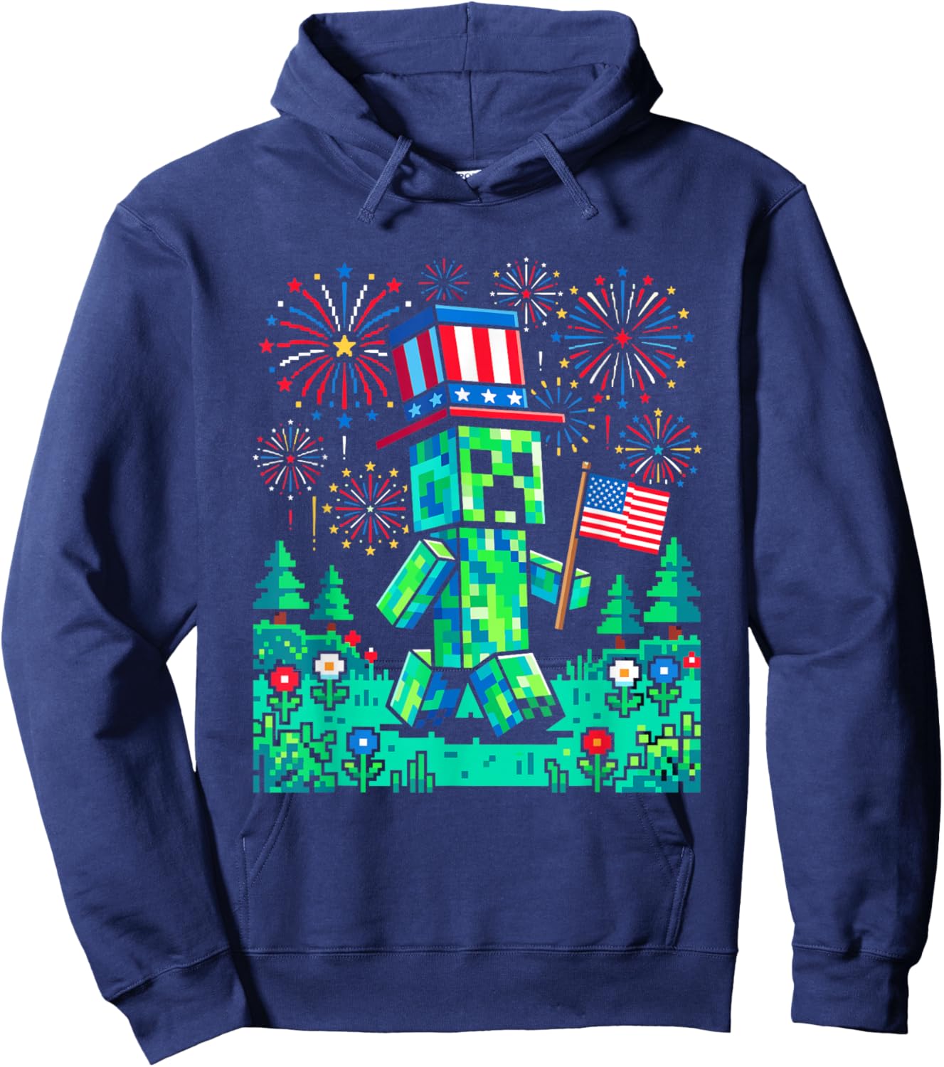 US Flag 4th of July Gamer Pixel Gaming Patriotic Boys Kids Hoodie - Hoodie | Navy