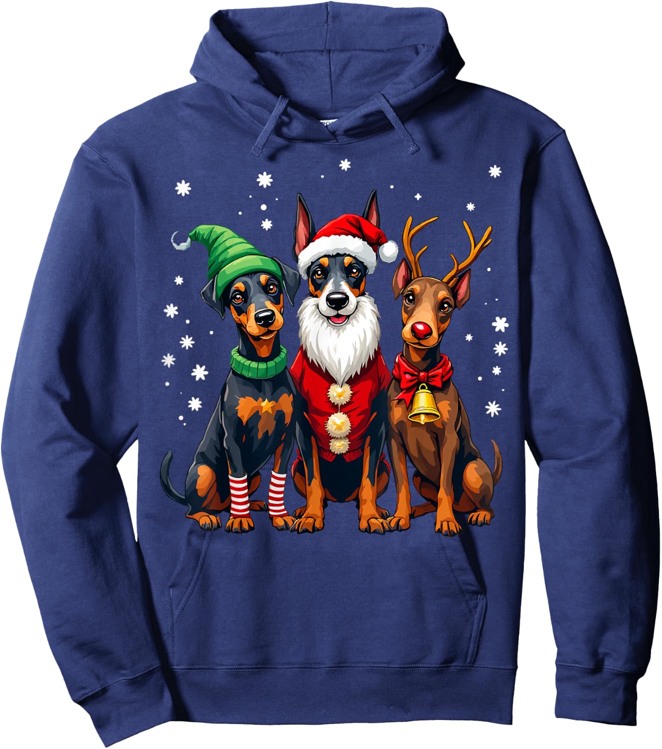 Doberman Pinscher Christmas Dogs Funny Santa Reindeer Elf Hoodie - Hoodie | Navy
