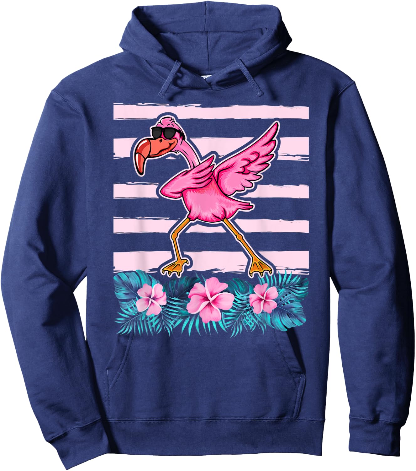 Flamingo Wearing Sunglass - Dabbing Flamingo Lover Floral Hoodie - Hoodie | Navy