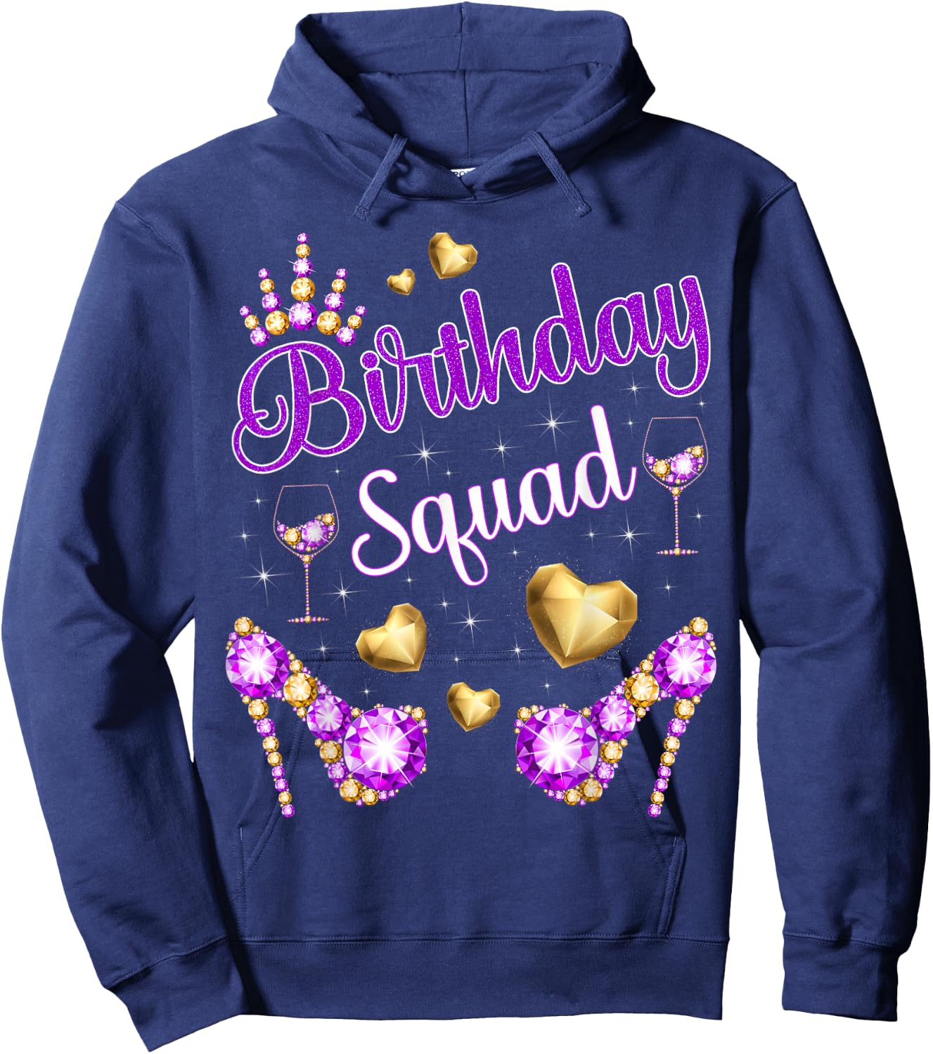Birthday Squad Hearts High Heels Diva Squad Bday Crew Purple Hoodie - Hoodie | Navy