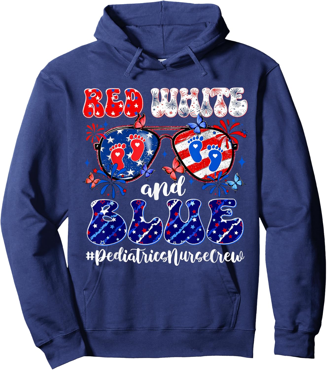 Red White & Blue Pediatrics Crew Pediatric Nurse 4th Of July Women Men Hoodie - Hoodie | Navy