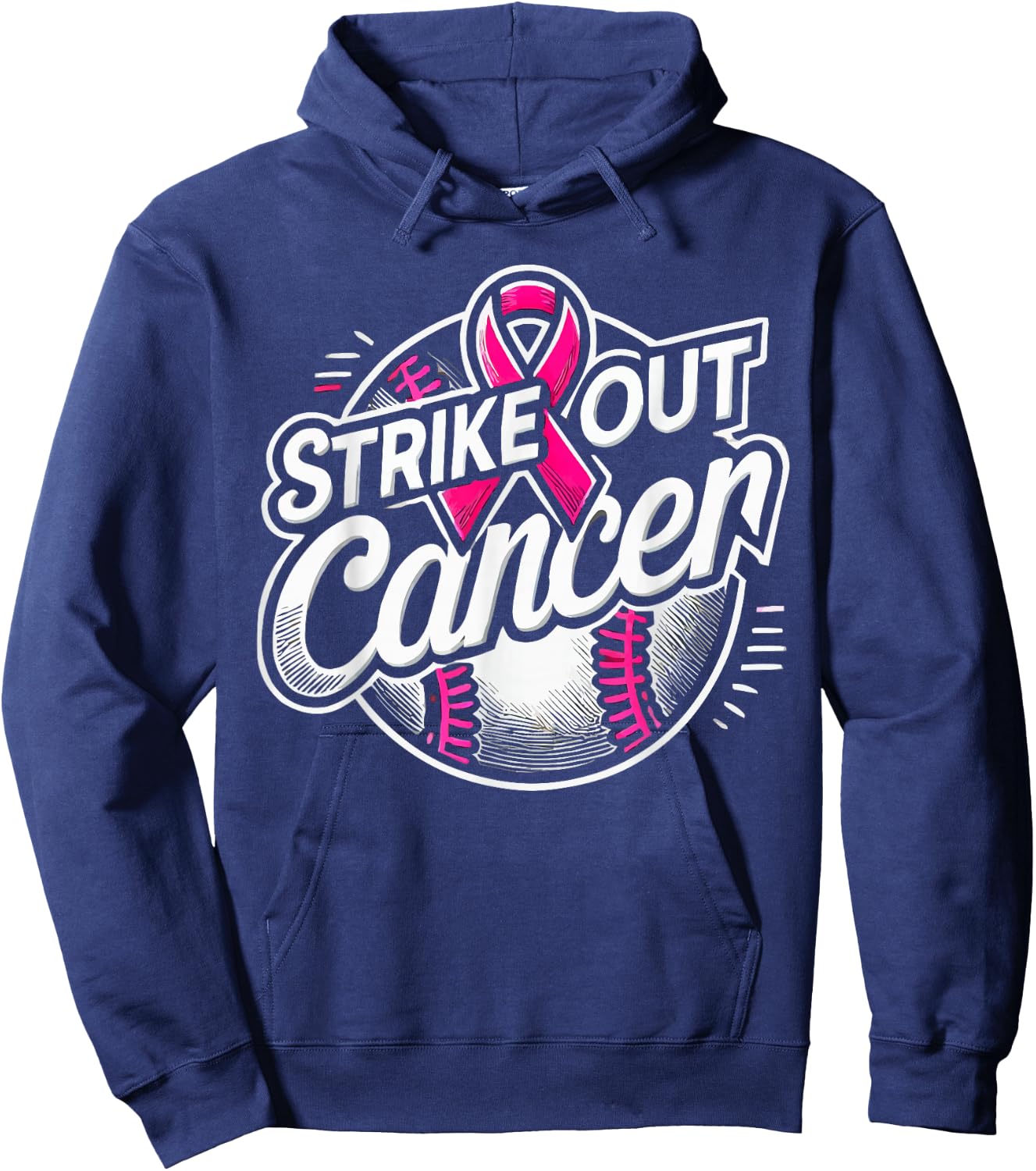 Baseball Breast Cancer Awareness Month Pink Ribbon Hoodie - Hoodie | Navy