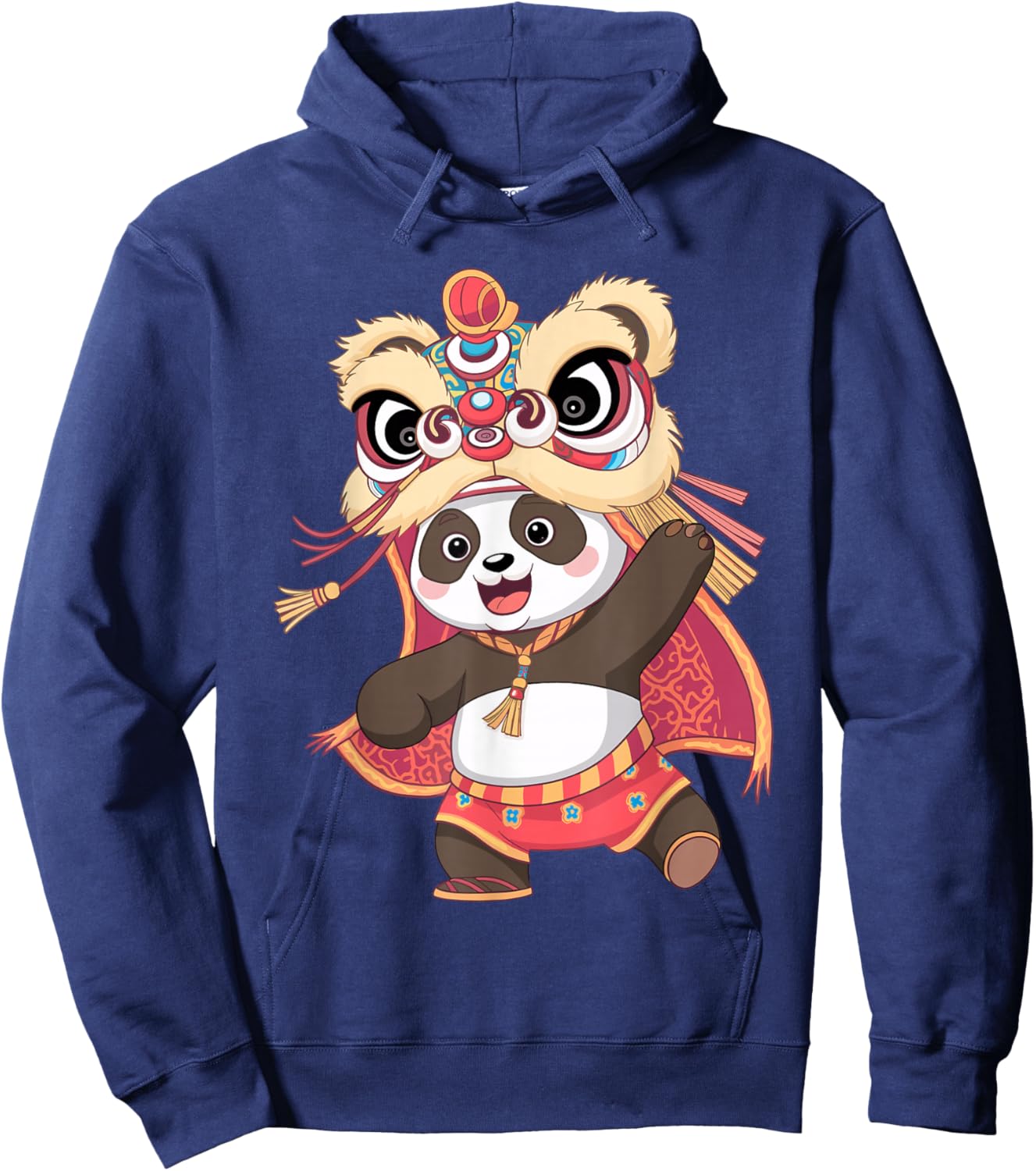 Cute Panda Dancing Happy Chinese New Year 2025 Lion Dance Hoodie - Hoodie | Navy