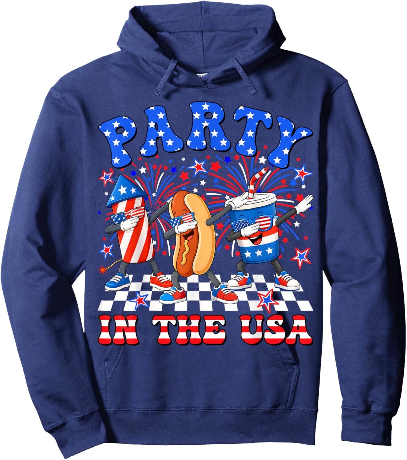 Party in The USA Funny Dabbing Hot Dog Firework 4th of July Hoodie - Hoodie | Navy