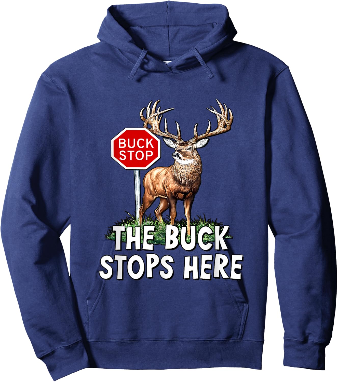 The Buck Stops Here - Deer At Stop Sign Hoodie - Hoodie | Navy