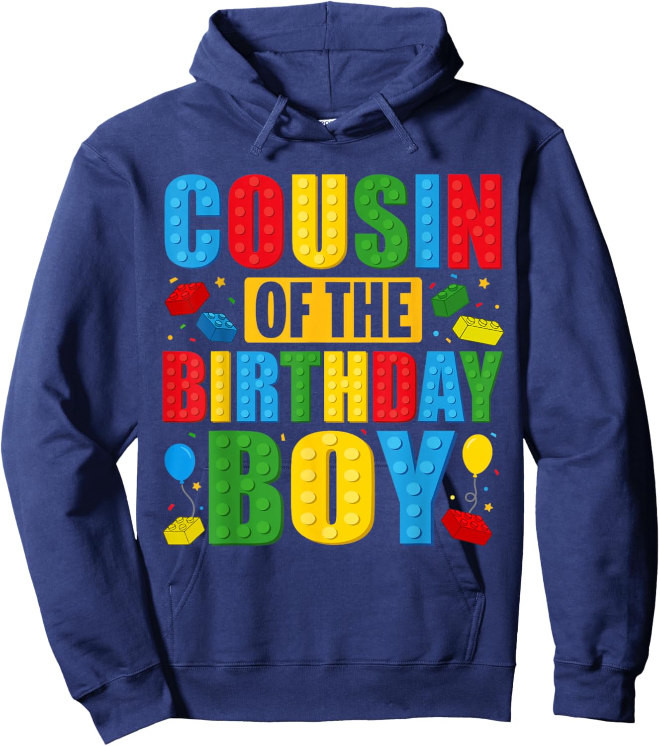 Cousin Of The Birthday Boy Building Blocks Birthday Party Hoodie - Hoodie | Navy