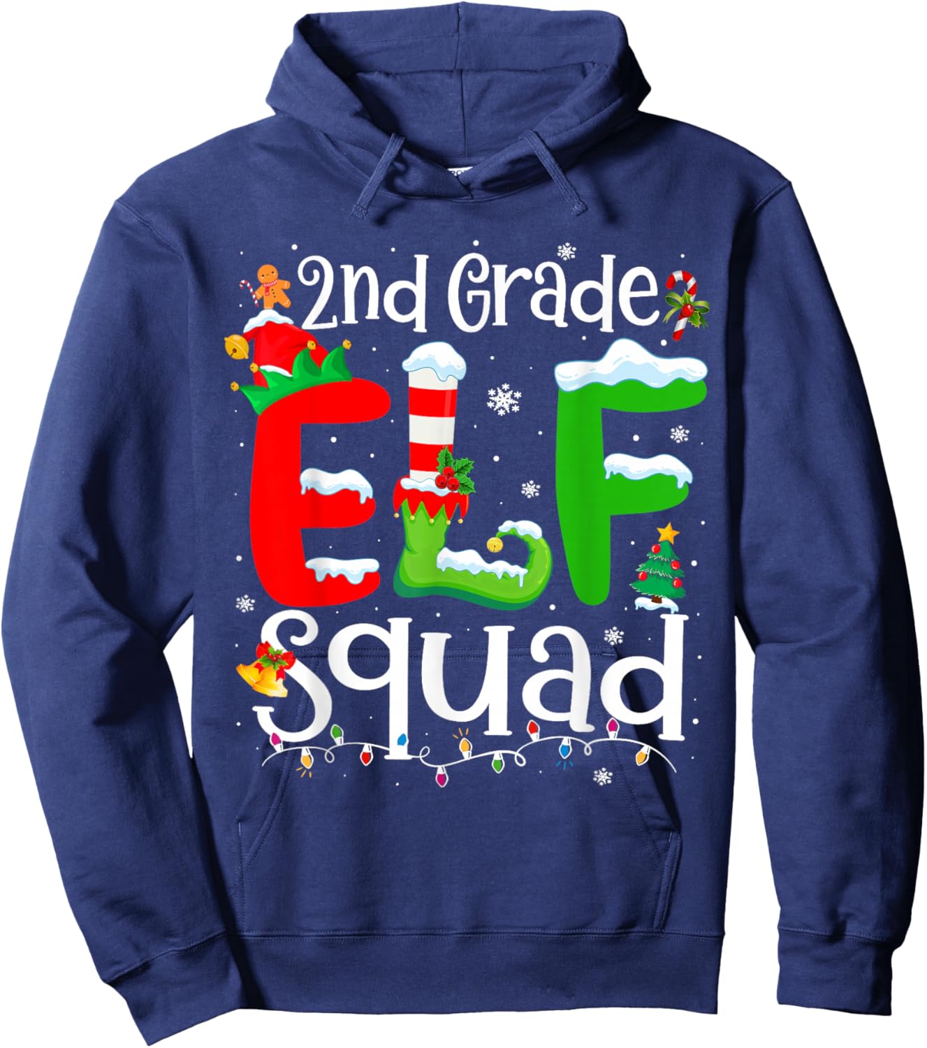 2nd Grade Elf Squad Funny Teacher Christmas Students Hoodie - Hoodie | Navy