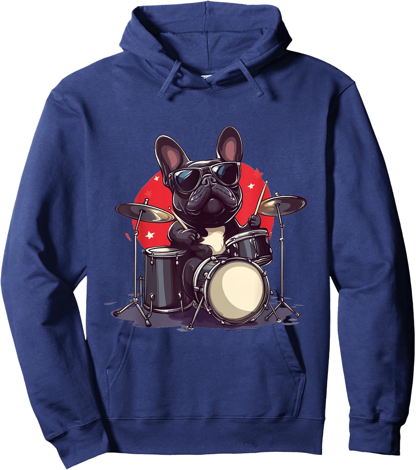 French Bulldog Playing The Drums Musician Dog Rock Band Dog Hoodie - Hoodie | Navy