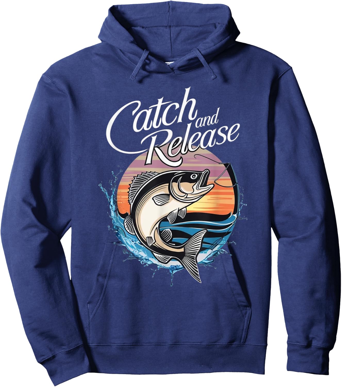 Catch and Release Fish Sunset Fishing Hoodie - Hoodie | Navy