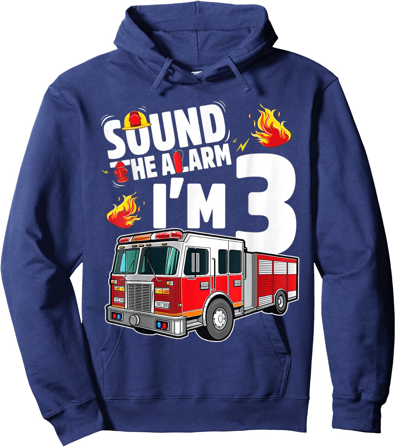 Kids Fire Truck 3rd Birthday Boy Firefighter 3 Year Old Hoodie - Hoodie | Navy